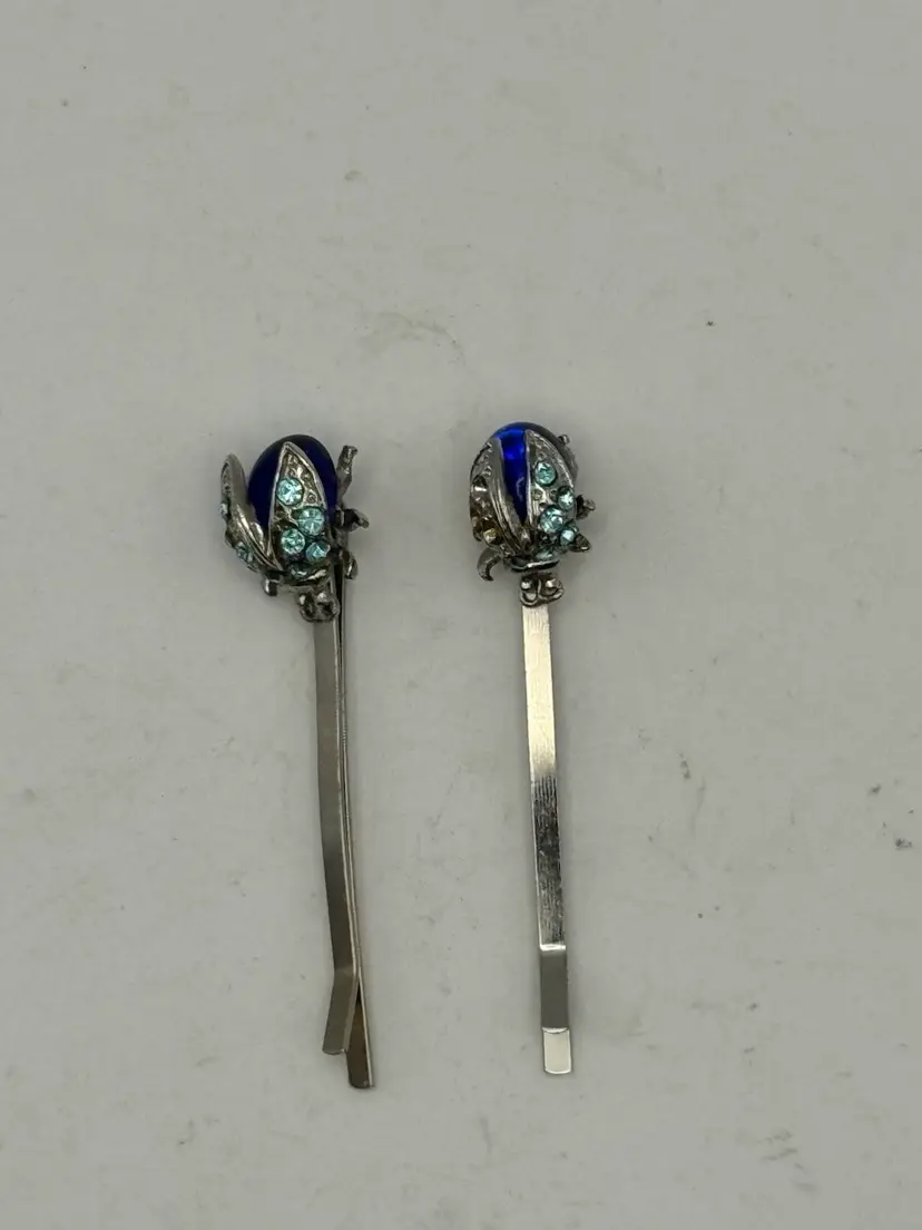 Rhinestone Blue Ladybug Hair Clips 1.5”