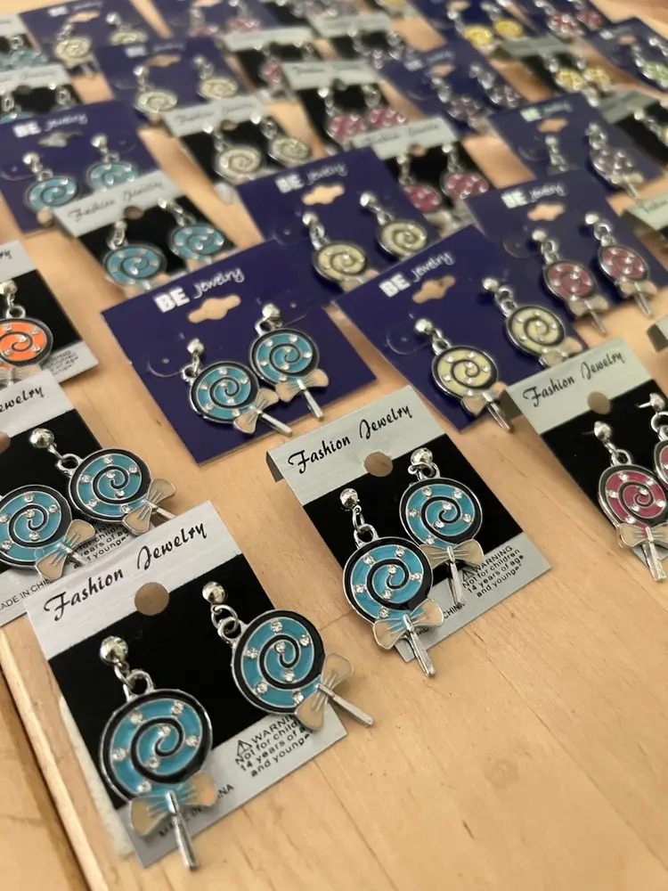 Lot Of 39 Lollipop Assorted Colors Swirl Dangle Earrings NOS