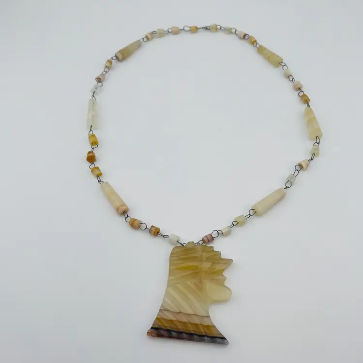 Vintage Mexican Carved Onyx Necklace 15”