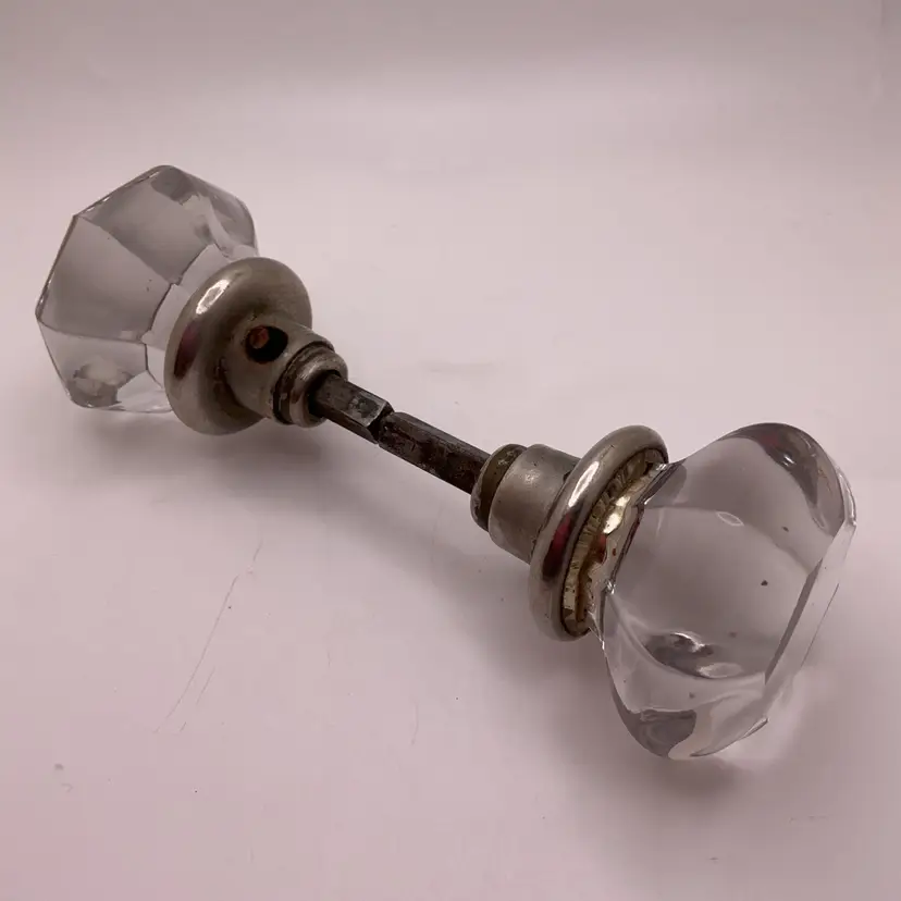 VTG Glass & Metal Doorknob Assembly Clear Glass GLOWS!