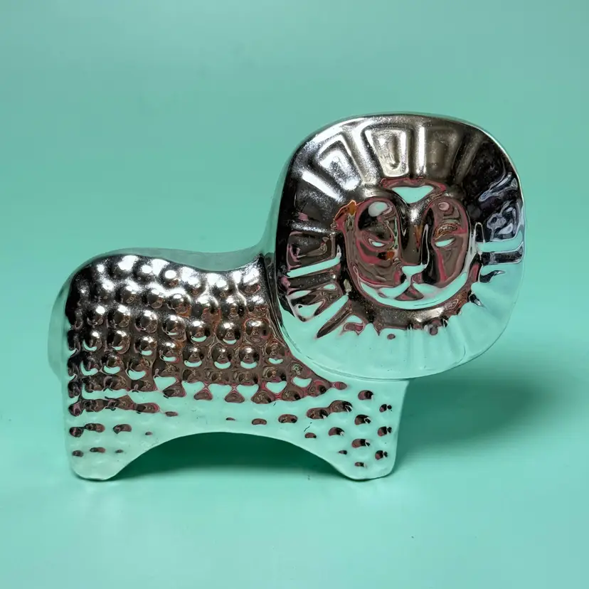 Jonathan Adler Menagerie Silver Chrome Lion Figurine Modern Folk Art Geometric