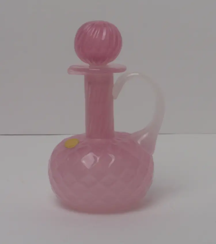 Vintage Murano Italy Archimede Seguso Pink Alabaster Glass Diamond Cruet 6" Tall