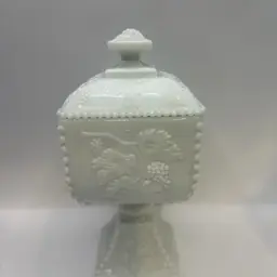 Vintage Westmoreland Milk Glass Beaded Footed Grape Vine Candy Dish, Compote box