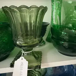 Vintage Green Glass Pedestal Bowl Vase