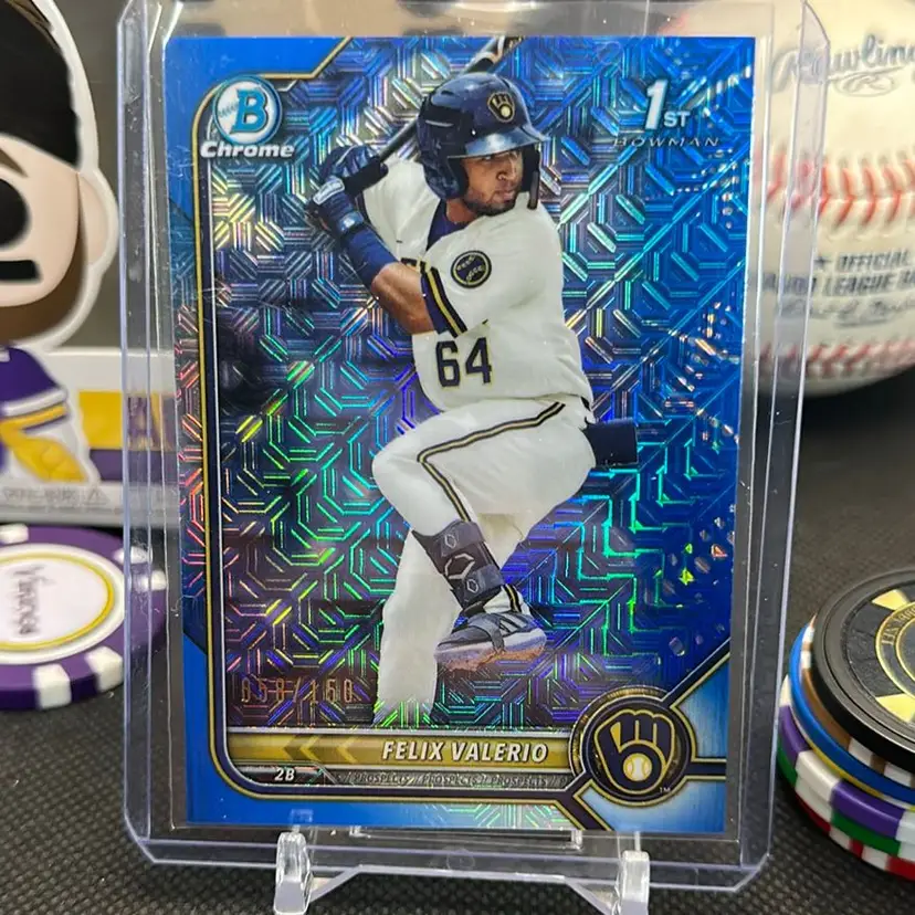 Felix Valerio 2023 Bowman Chrome Mega Mojo Blue Refractor /150 Milwaukee Brewers