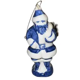Shard Pottery Maine Santa Blue & White Ornament 4”