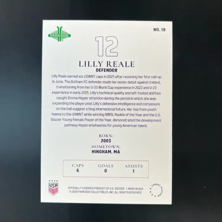 Lilly Reale 2026 Parkside USWNT The Squad Stars Insert Soccer Card