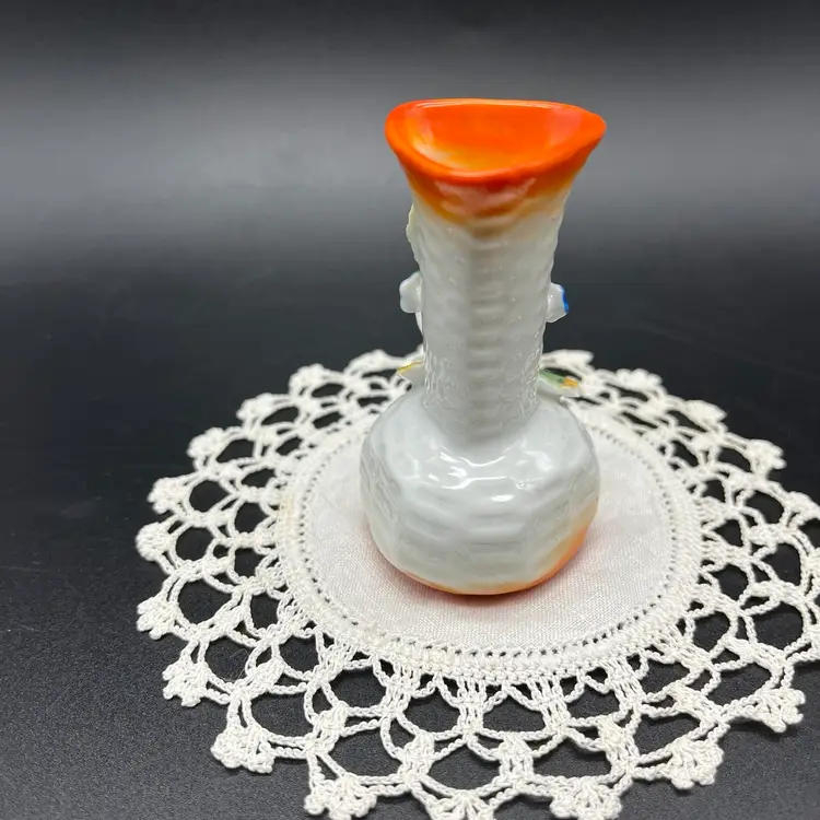 Occupied Japan Mini Vase Orange Applied Flowers 3”