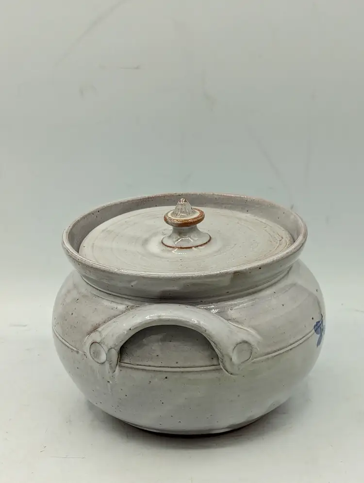 Vintage Owens Pottery Seagrove NC Covered Casserole Bean Pot Signed G.B. 90