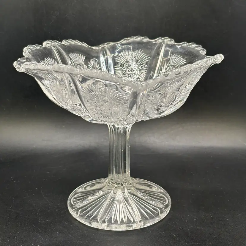 EAPG Paneled Thistle Pinwheel Glass Sawtooth Edge Fluted Compote 5”