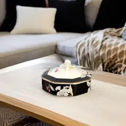 MIKASA BOTANICA Floral Candy Bowl W/ Lid Ivory Bone China B2018 Octagonal Black