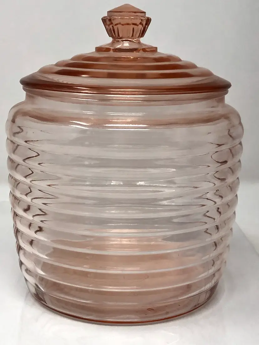 Anchor Hocking Manhattan Pink Beehive Biscuit Jar