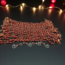 Vintage Christmas Red & Gold Beaded Faceted Garland Swags 8 Triple Strands As Is