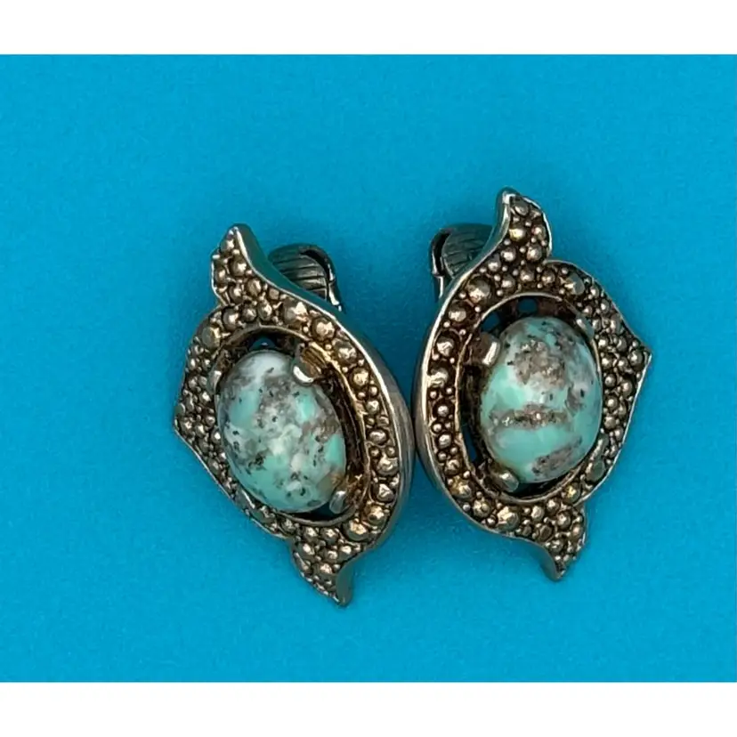 Vintage Sarah Coventry “Remembrance” Turquoise Cabochon Clip-On Earrings – 1960s (Set #2)