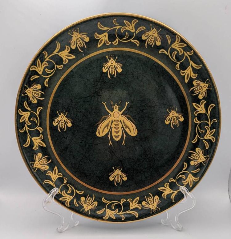 BEES- Decorative Vintage Andrea By Sadek Green and Gold Bee Plate