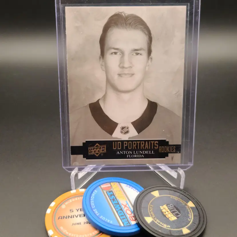 2021-22 Upper Deck Series 2 Anton Lundell Portraits Rookies SP Insert Card # P-74 - Florida Panthers Hockey Card