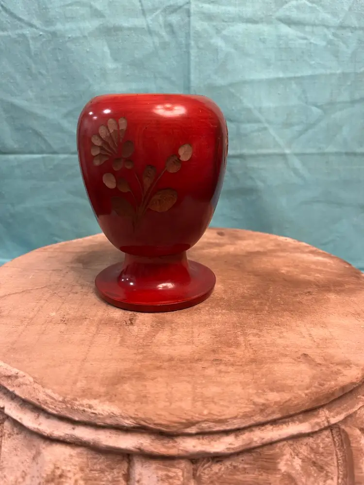 Wood Hand Turned Red Vase
