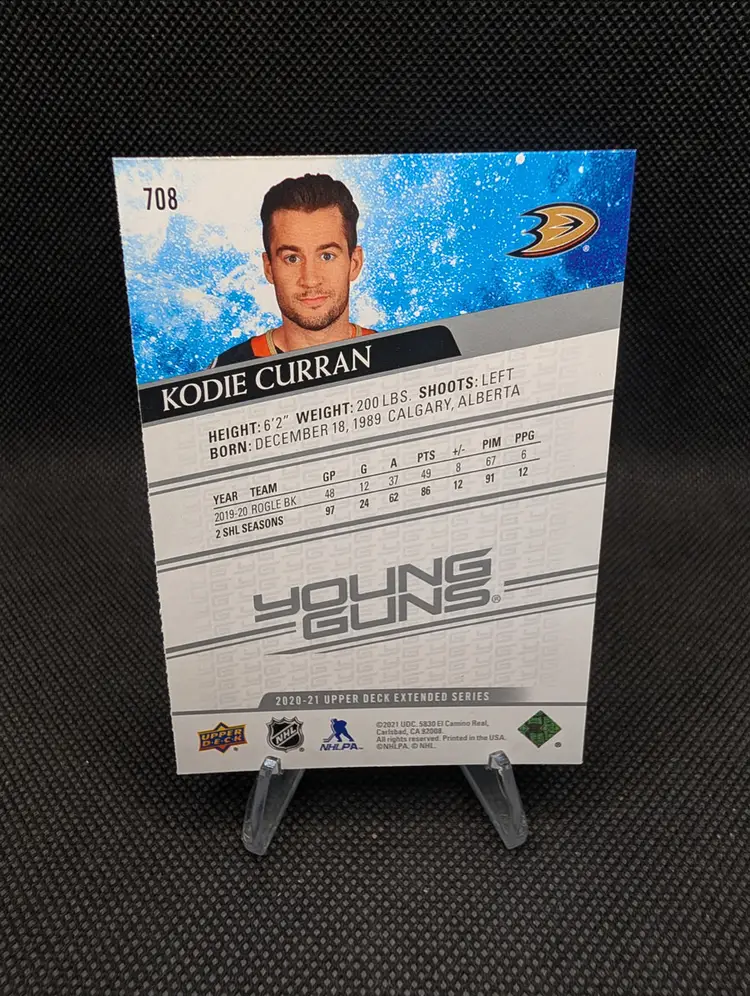 Kodie Curran 2020-21 Upper Deck Extended Series YG Rookie Card (RC) #708 - Anaheim Ducks