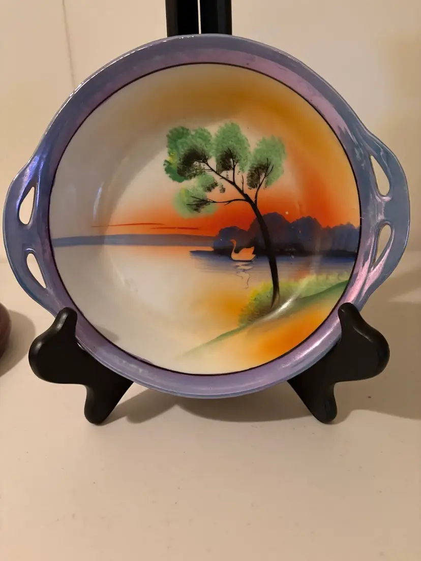 Vintage Japan Hand Painted Lusterware Bowl With Handles