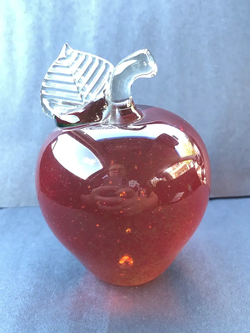 The Glass Eye Studio Hand-Blown Art Glass Red Apple Paperweight