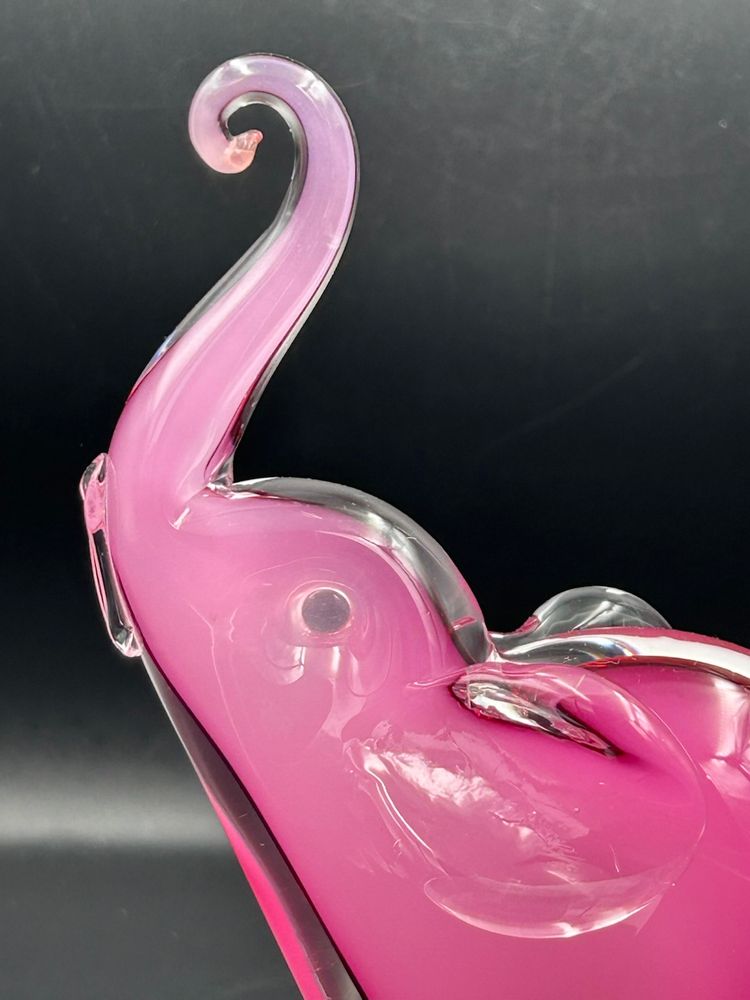Pink Cased Art Glass Clear Base Elephant Paperweight/Figurine, Unsigned