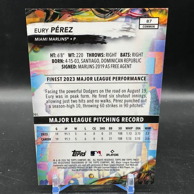 Eury Perez Green Refractor /75 2024 Topps Finest Common Eury Pérez #87