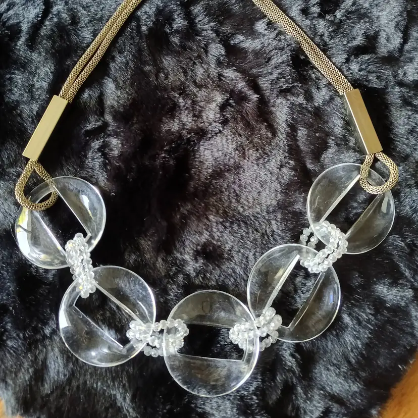 Talbots Lucite & Crystal & Mesh Silver Necklace