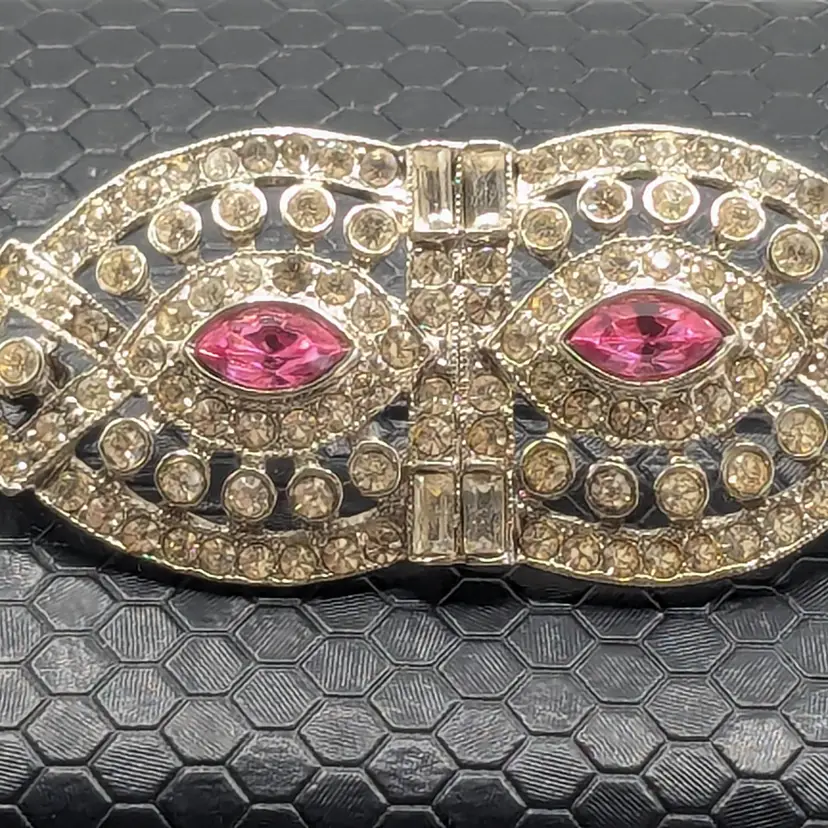 Vintage Silver Tone Rhinestones with Pink Accents Brooch Pin Signed