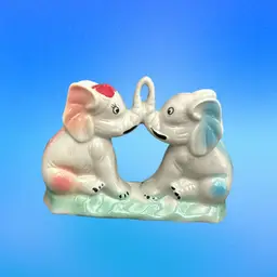 Vintage Kissing Elephants Porcelain Opalescent Lusterware Made in Brazil