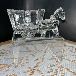 Vintage 1950's Clear Jeannette Glass Horse & Cart Candy Dish