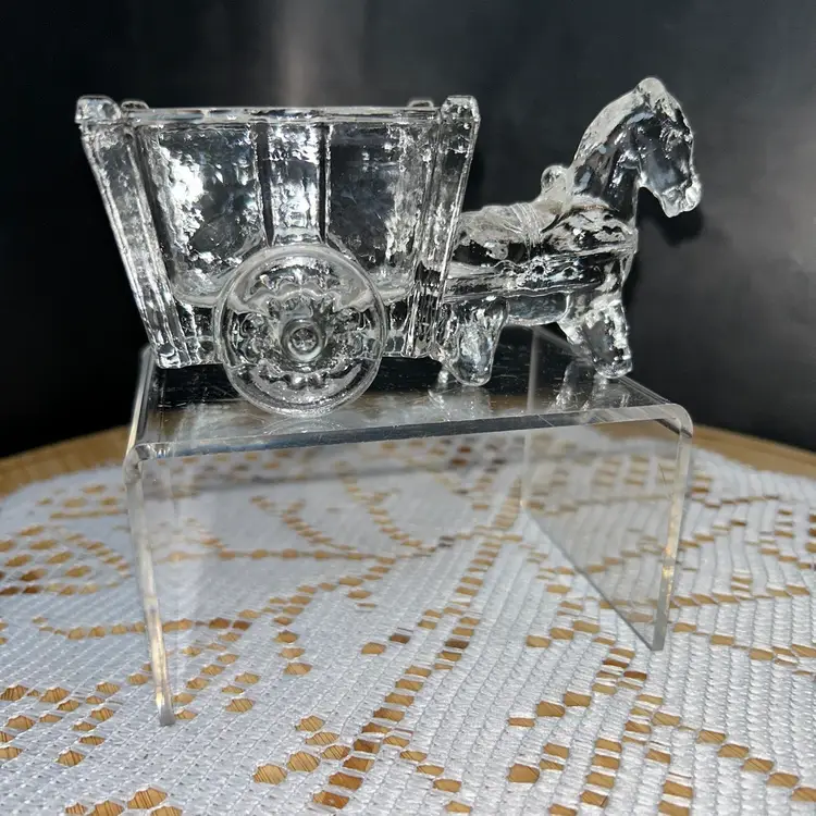 Vintage 1950's Clear Jeannette Glass Horse & Cart Candy Dish