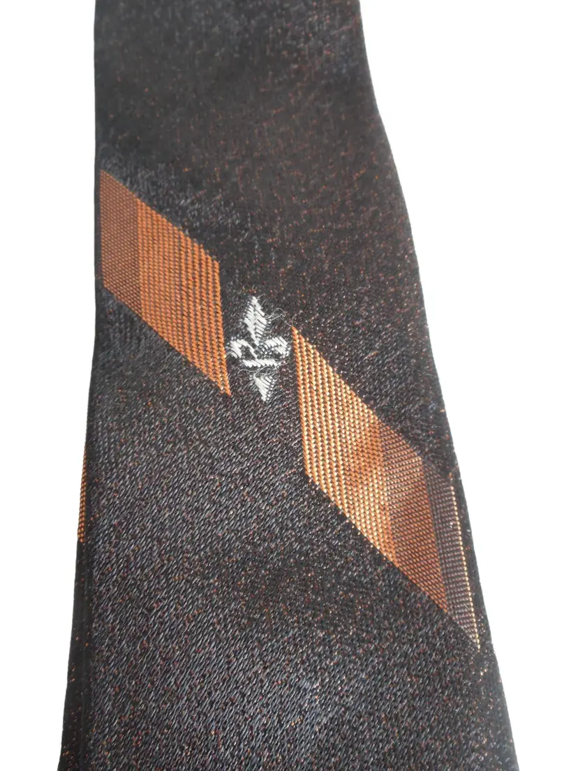 Vintage MCM 1960s Black Orange embroidered clip on Tie necktie
