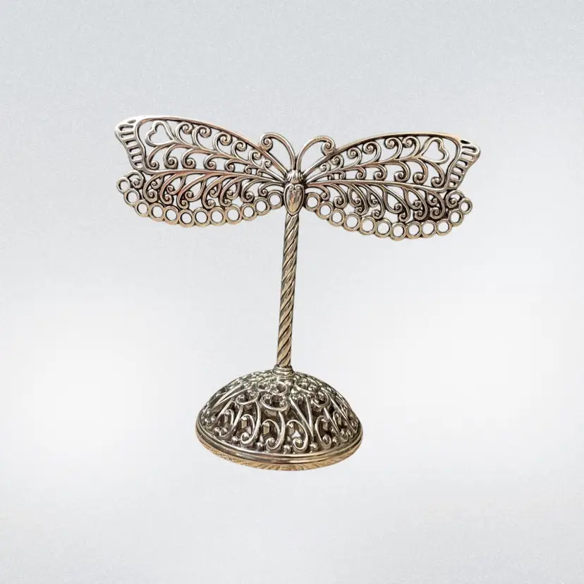 #01 - BRIGHTON Vintage Dragonfly Earring Holder Silver Tone