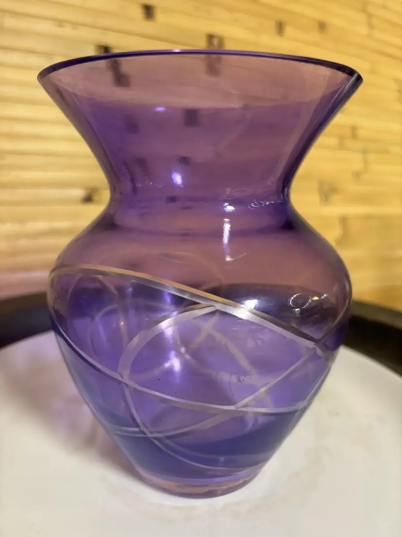 FTD Purple Vase With Silver Swirls