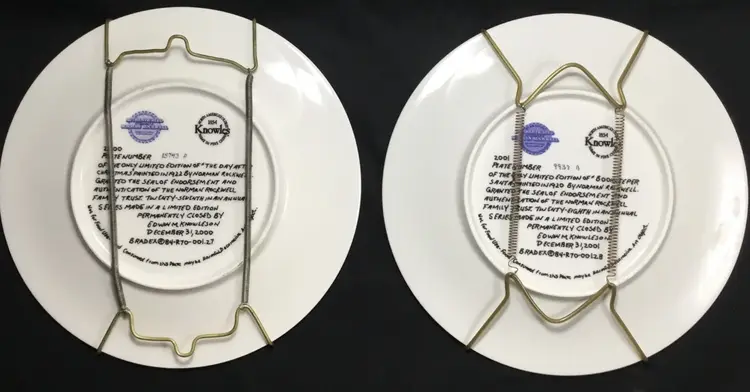 Norman Rockwell Christmas plates, (two) 2000 & 2001 vintage, Knowles fine china, COA