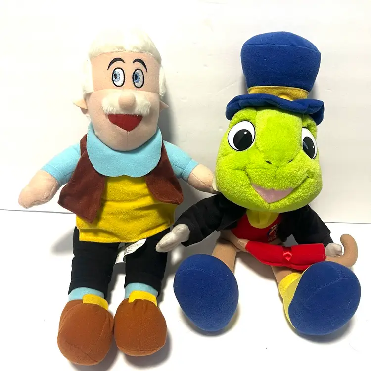 Vintage Disney's Pinocchio Mattel 1982 Jiminy Cricket & Toy Factory Geppetto Stuffed/Plush.
