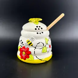 Julie Mac Dante's Designs 4.5" Ceramic Honey Pot Beehive With Wooden Dipper