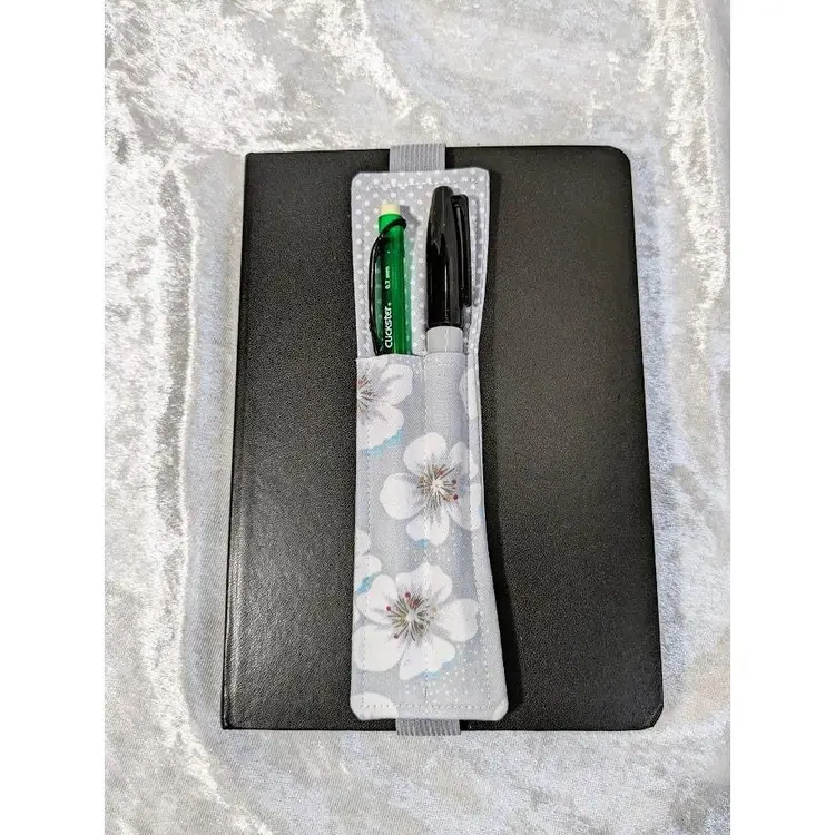 Pen or Pencil Holder Bookmark, Handmade - Gray Floral