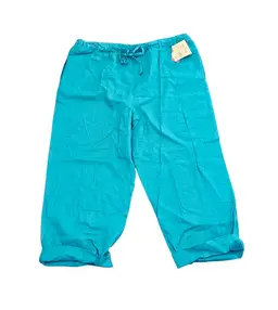 White Stag Vintage Capri Pants Women Large Blue Teal Linen Blend Mid Calf Comfy