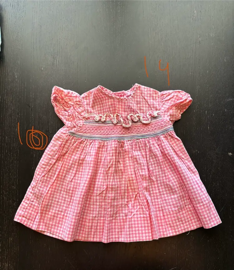 Handmade Vintage Baby Girls Dress Newborn -3 Month Pink Gingham And Lace
