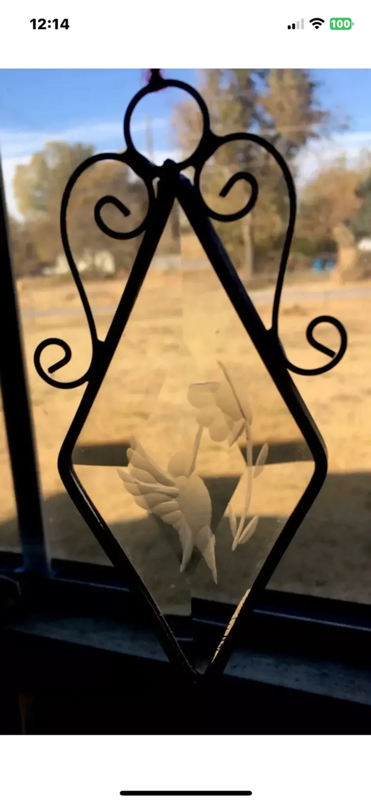 VTG Hummingbird Sun Catcher Clear Etched Glass & Metal Handmade Ornament 4.5x2.5  #144