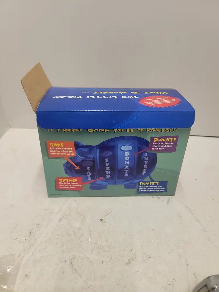 Money Savvy Pig BLUE Teaching Piggy Bank SAVE SPEND DONATE INVEST Slots, NEW NIB
