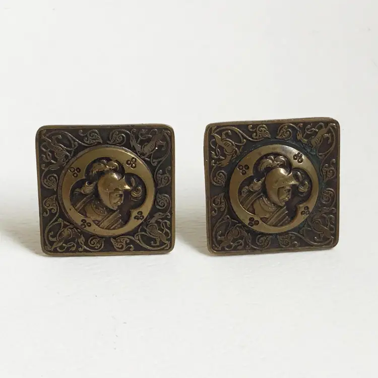 A.P. & Cie Albert Parent King Arthur Knight Soldier Brass Tone Cufflinks France