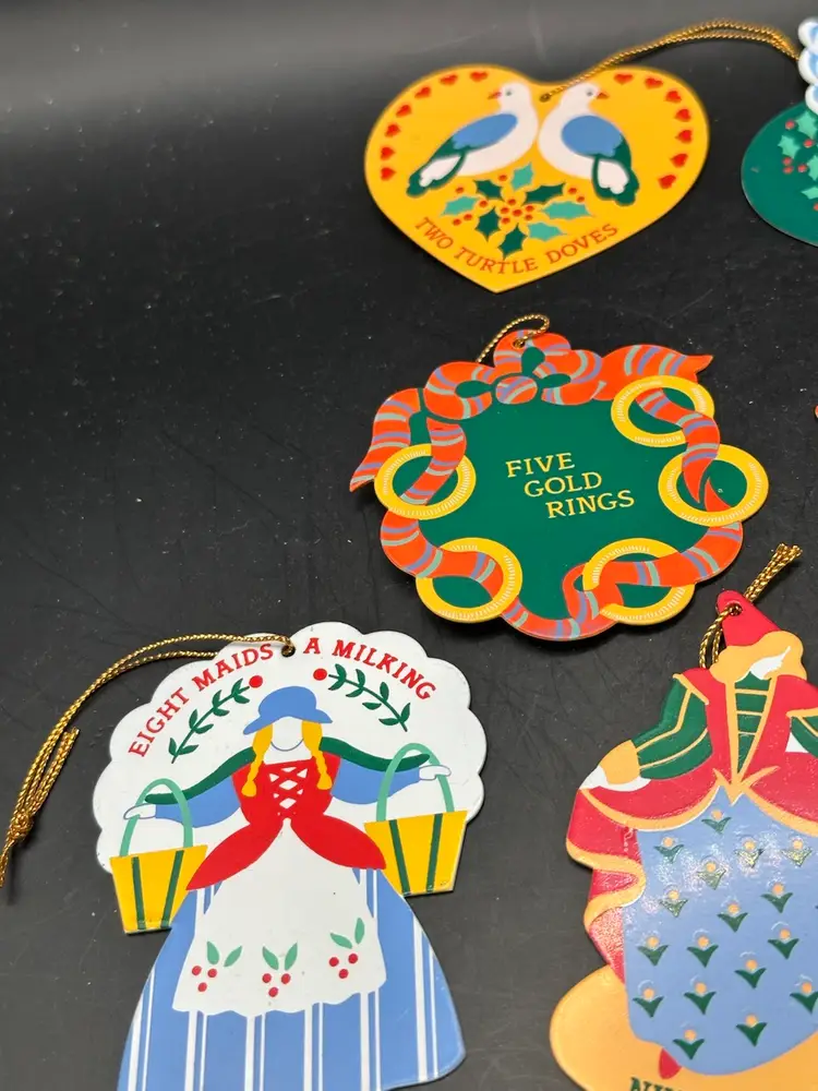 Vintage Avon Twelve Days Of Christmas Painted Metal Ornaments Missing 10 & 12 80’s
