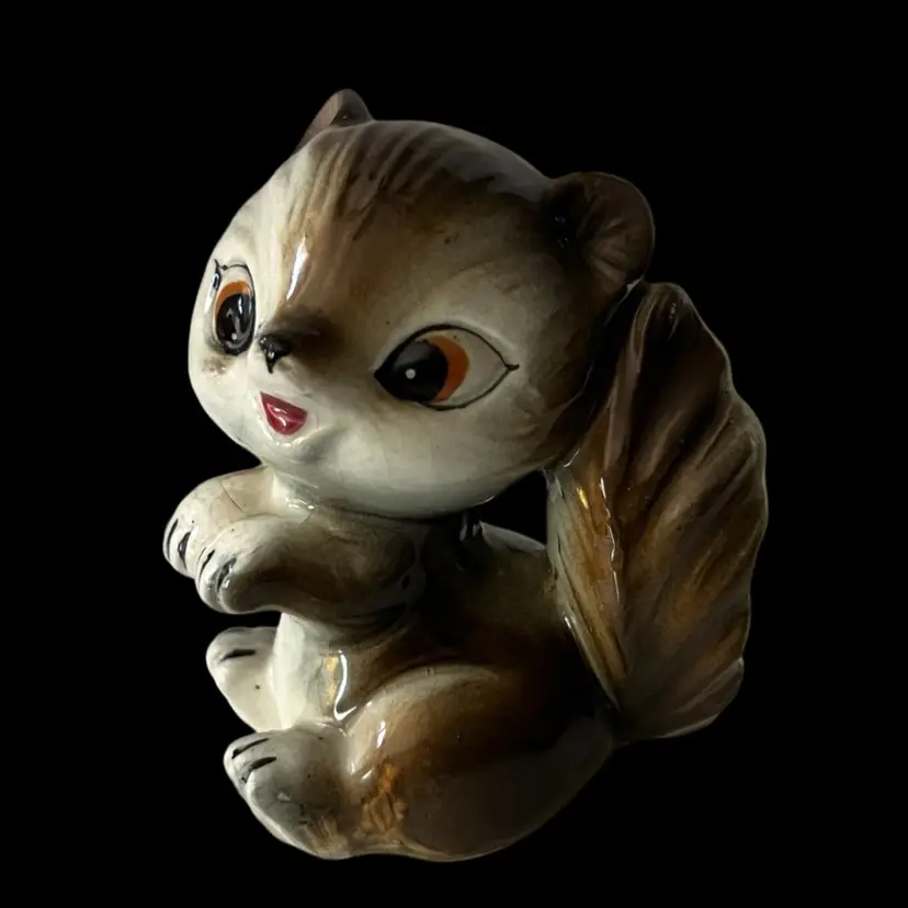 Vintage Porcelain Squirrel Figurine 3” Japan 1950’s Anthropomorphic