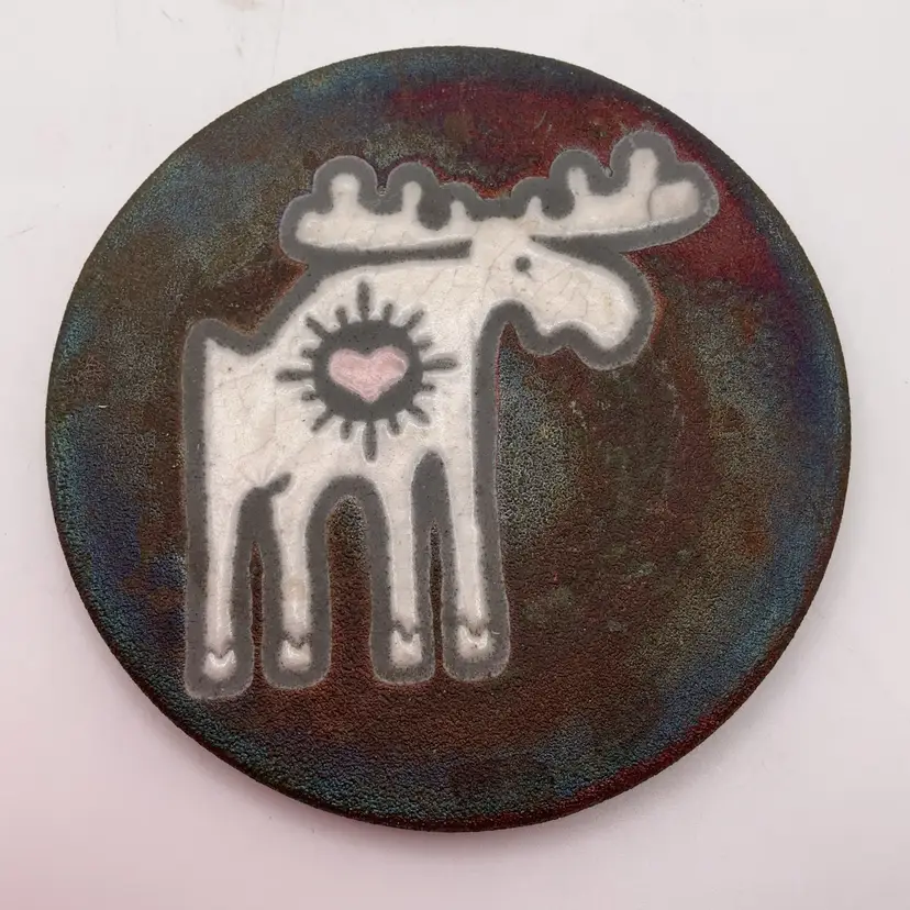 POW3 Jeremy Diller Raku Pottery Moose Studio Art SIGNED J Diller 4.25”D Coaster
