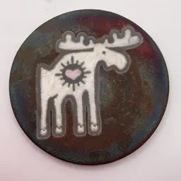 POW3 Jeremy Diller Raku Pottery Moose Studio Art SIGNED J Diller 4.25”D Coaster