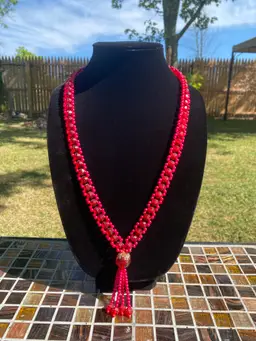 Vintage Red and Magenta Beads w/ Multi Bead Tassel  29"