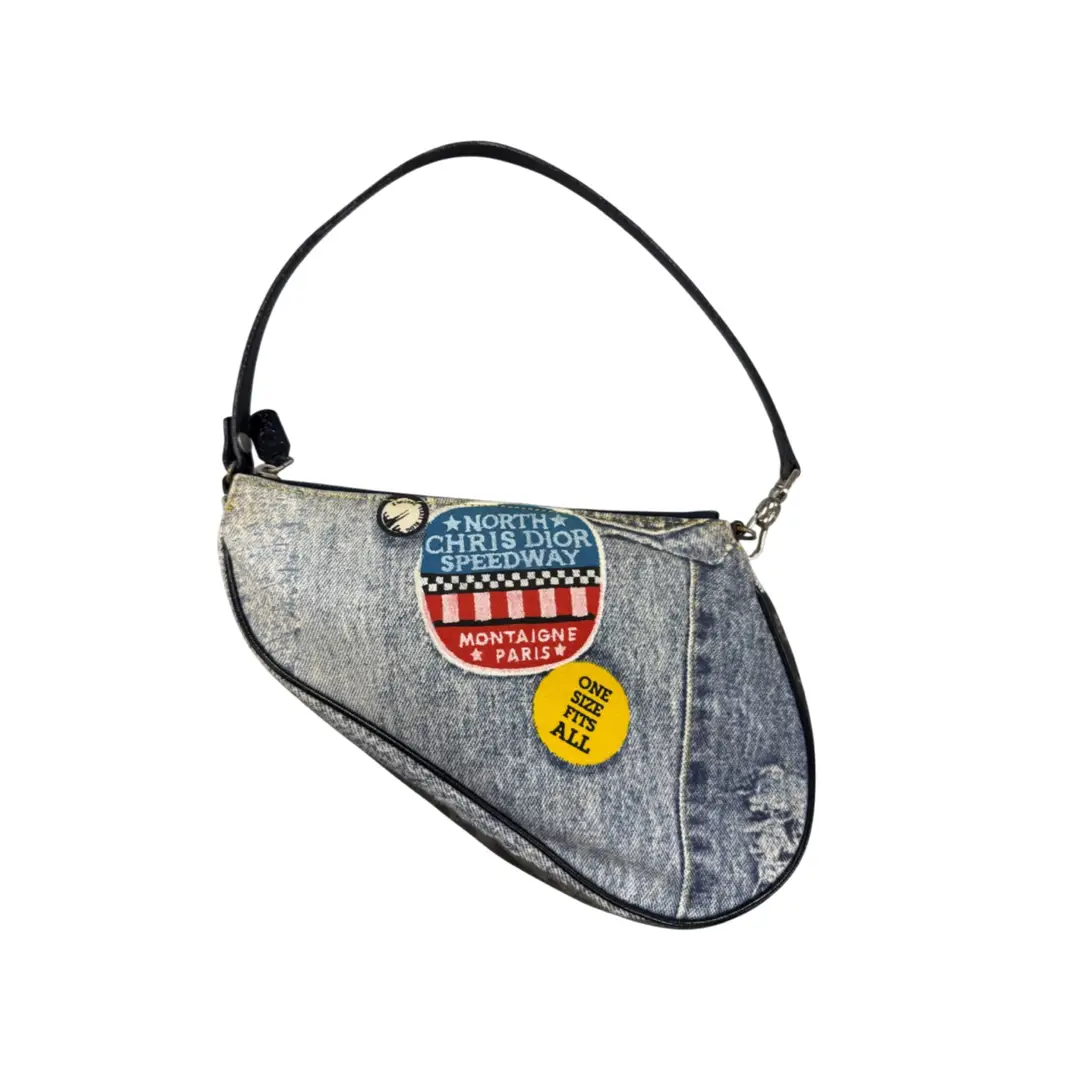 Christian Dior Mini Canvas Printed Denim Speedway Saddle Pochette