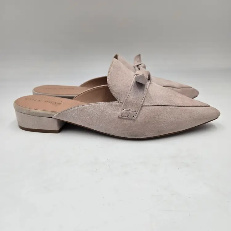 Cole Haan Piper Slip on Pointed Toe Mule Flat Etherea Suede Beige Women Size 8.5